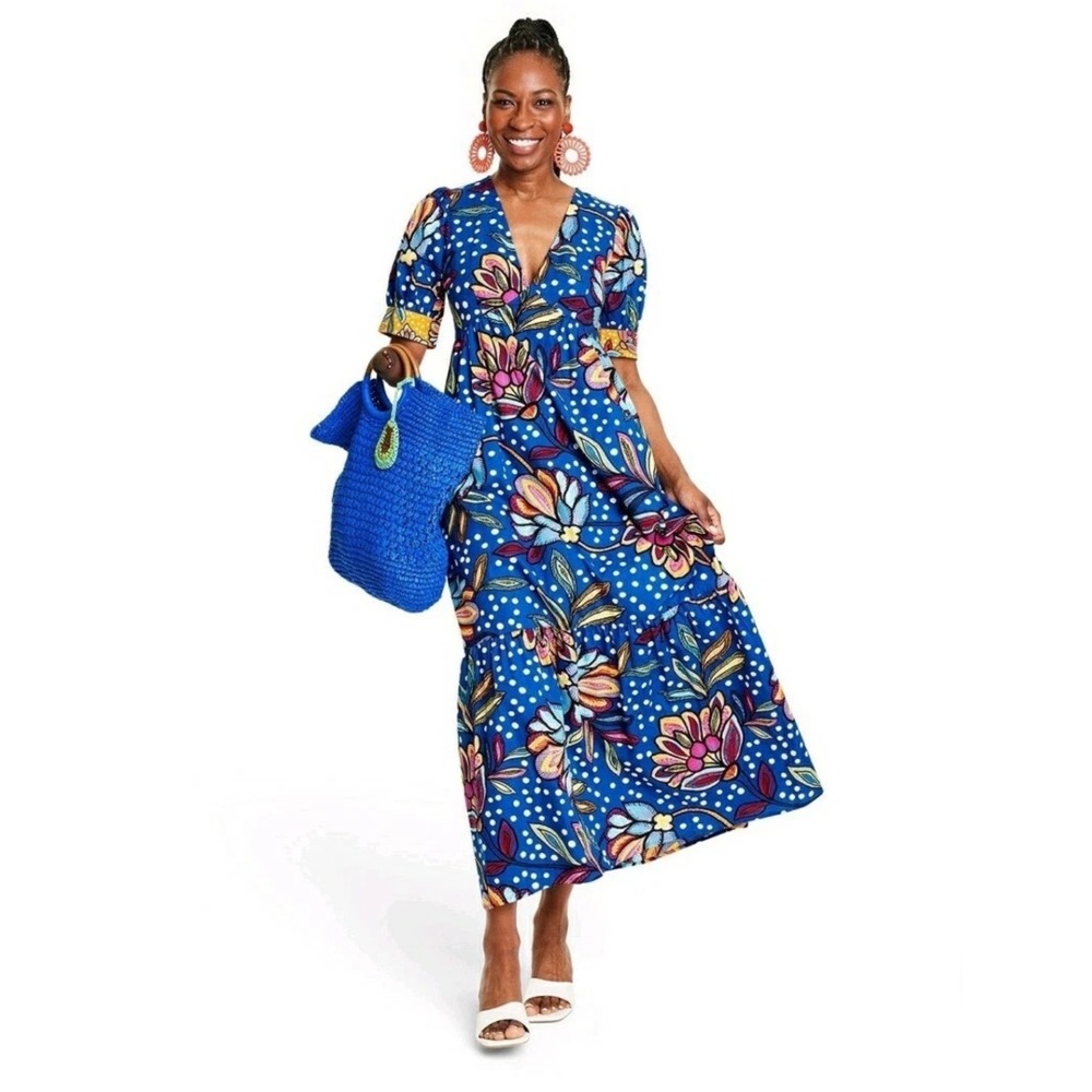 Tabitha Brown Women's Target Floral Polka Dot Blue Maxi Lightweight Dress Size 0